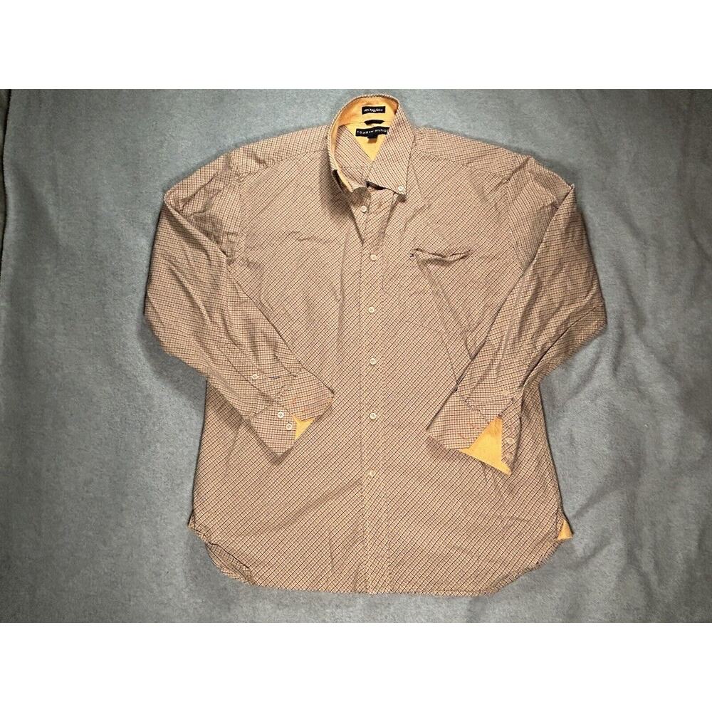 Tommy Hilfiger Shirt Mens Large 80's Two Ply Fabric Button Long Sleeve Plaid